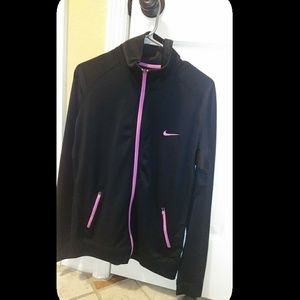 Nike Black and Pink Zip Up Warm Up Jacket